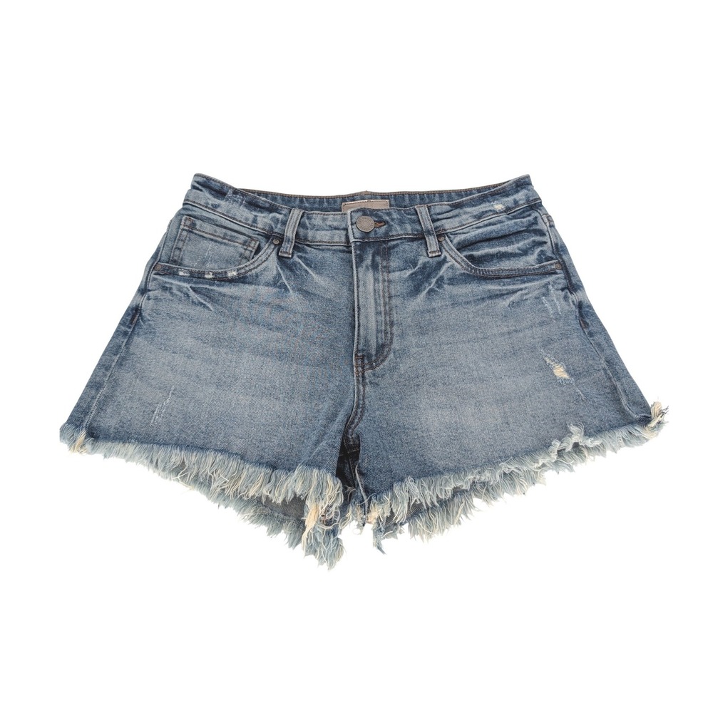 Kut from the Kloth Jane High Rise Short Women 2 Blue Frayed Hem Distressed Denim